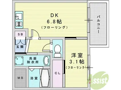 セレニテ東三国ミラク(1DK/6階)の間取り写真
