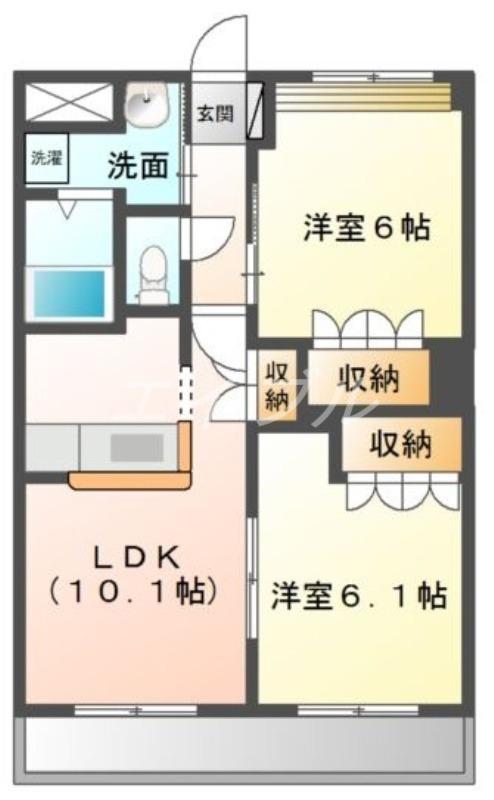 PALAZZO DEL SOLE(2LDK/1階)の間取り写真