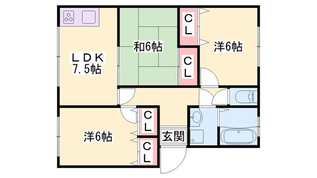 ロイヤルハイツ二反田(3LDK/2階)の間取り写真