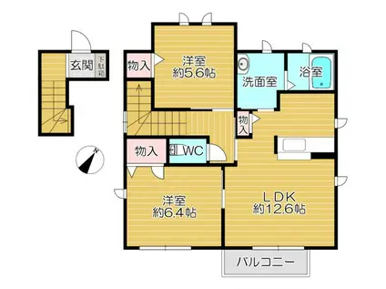 ヴェルディYAMATO E棟(2LDK/2階)の間取り写真
