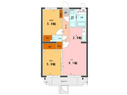 プランドール柳原(2LDK/2階)の間取り写真