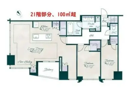 レーベン福岡天神ONE TOWER(2LDK/21階)の間取り写真