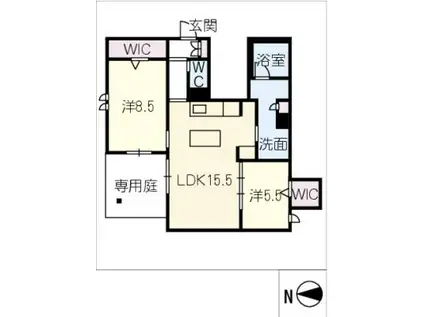 コートヤード元八事(2LDK/1階)の間取り写真