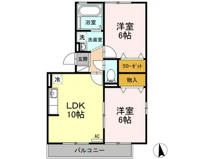 サウスサイド・テラス(2LDK/2階)の間取り写真