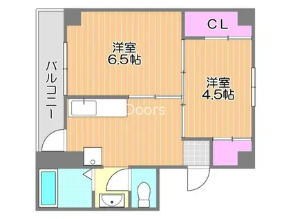 ヴィラナリー国ヶ原 2号棟(2K/4階)の間取り写真