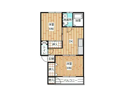 ビューティフルシティ東根A棟(2DK/1階)の間取り写真