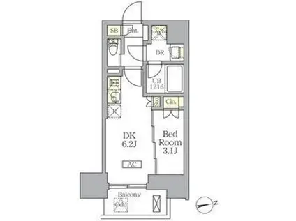 ザ・ライオンズフォーシア文京湯島(1DK/11階)の間取り写真