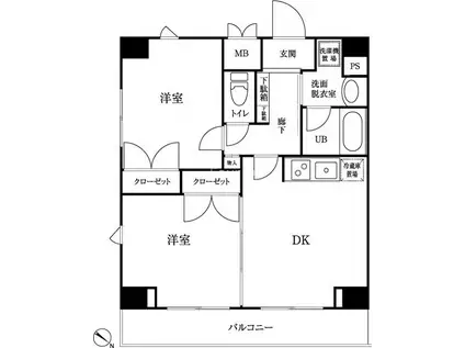 ルーブル三田(2DK/9階)の間取り写真