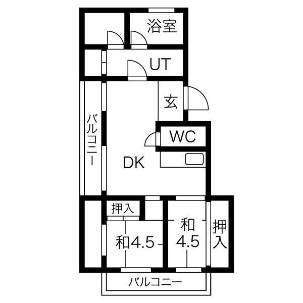 エクリート朝霧(2DK/3階)の間取り写真