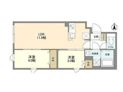 ウェルスクエア笹塚Ⅱ(2LDK/1階)の間取り写真