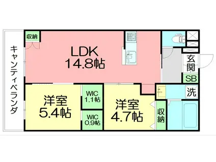 中町2丁目メゾン(2LDK/4階)の間取り写真