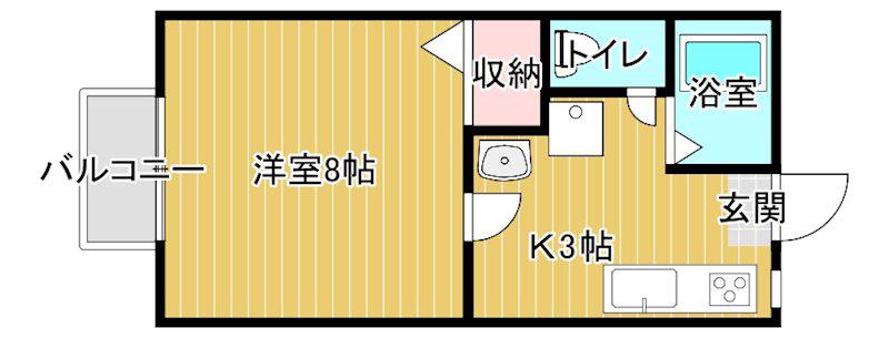 コンフォートブル山本(1K/2階)の間取り写真
