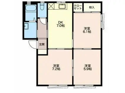 カーサ・ルミエールF棟(3DK/1階)の間取り写真