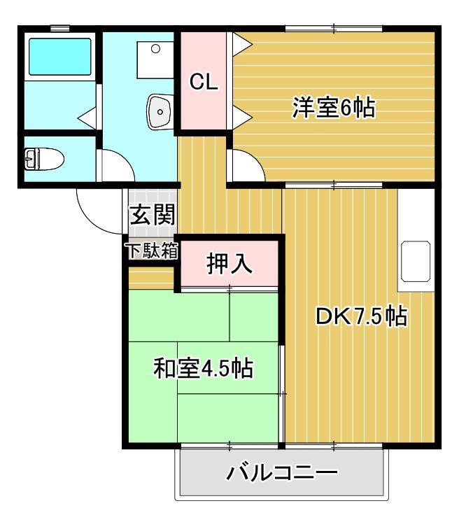 メゾンDE飯塚(2DK/1階)の間取り写真
