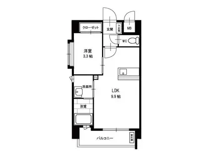 アンテス上到津(1LDK/2階)の間取り写真