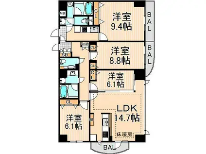 プライムアーバン千住(4LDK/5階)の間取り写真
