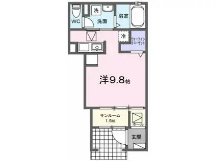 ノーヴァー ウエスト I(ワンルーム/1階)の間取り写真