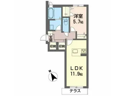 ベレオ伊賀河原(1LDK/1階)の間取り写真