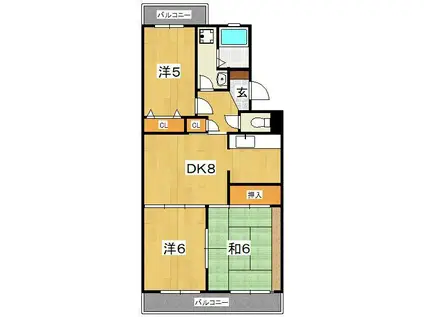 ビーハイブ(3DK/1階)の間取り写真