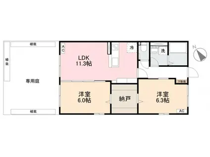 グランリーヴ西宝(2LDK/1階)の間取り写真