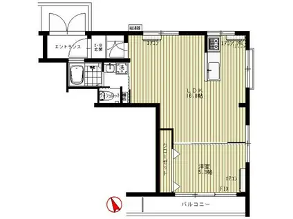 夏目坂マンション(1LDK/2階)の間取り写真