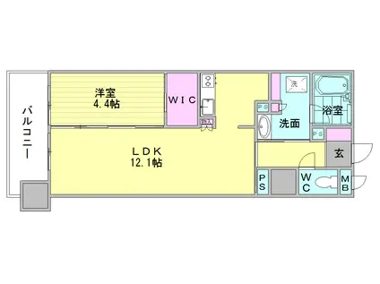 ONE PASEO(1LDK/12階)の間取り写真