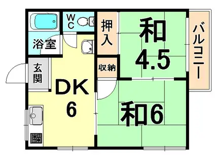 沖ハイツ(2DK/2階)の間取り写真