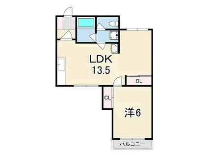 BLUNCUBE神戸北(1LDK/2階)の間取り写真