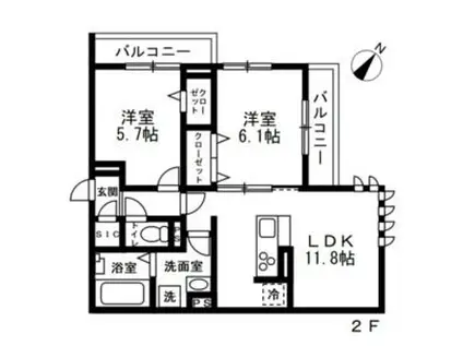 練馬区石神井町8丁目(2LDK/2階)の間取り写真