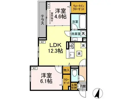 ASSET-COURT八坂(2LDK/1階)の間取り写真