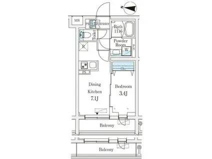 ラティエラ品川西大井(1DK/2階)の間取り写真