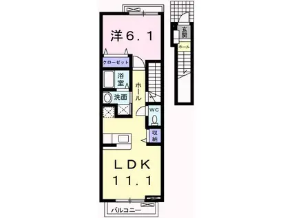 ハウスUOE II(1LDK/2階)の間取り写真