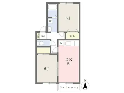 ビュージュネス 蓮沼(2DK/2階)の間取り写真