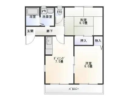 レジデンス東B(2DK/1階)の間取り写真