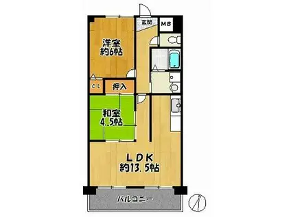 メゾンヴェール中尾II(2LDK/4階)の間取り写真
