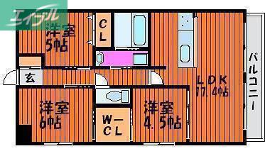 アルファライフ岡大医学部前(3LDK/3階)の間取り写真