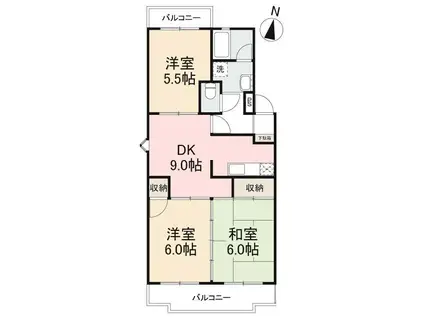 宮脇マンションB棟(3DK/4階)の間取り写真