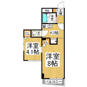 センターイン伊勢町(2K/3階)の間取り写真