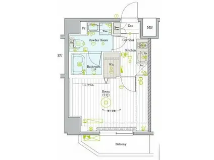 ガリシア池上(1K/2階)の間取り写真