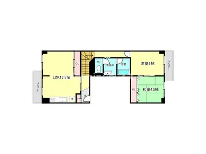 天保山第5コーポ1号棟(2LDK/3階)の間取り写真