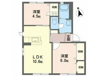 メゾン竹島 II棟 B(2LDK/1階)の間取り写真