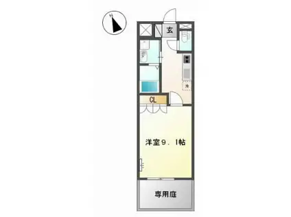 シャトレーン長府(1K/1階)の間取り写真