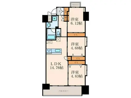 ウイングス門司駅前(3LDK/14階)の間取り写真