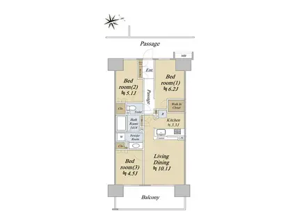 クレヴィア南砂(3LDK/11階)の間取り写真