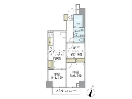 ディーズヴァリエ阪東橋レジデンス(2SDK/4階)の間取り写真