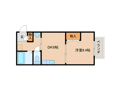 ドミール佐保台(1DK/2階)の間取り写真