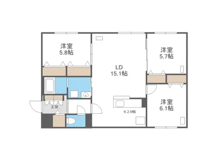 BLANC TERRACE 白石(3LDK/1階)の間取り写真