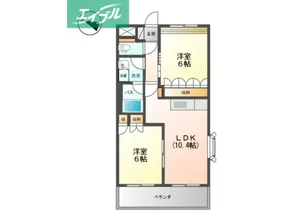 リビュール・エスポアA棟(2LDK/1階)の間取り写真