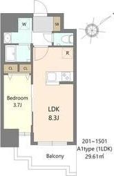 S-RESIDENCE堺BLAZE(1LDK/3階)の間取り写真