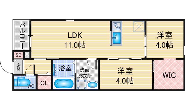 REGALESTラヴ守山(2LDK/3階)の間取り写真